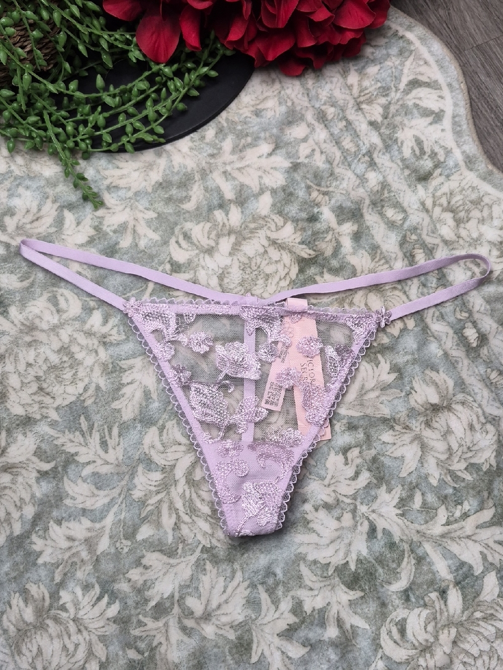 Victoria's Secret Lilac Lace Floral Sheer Thong